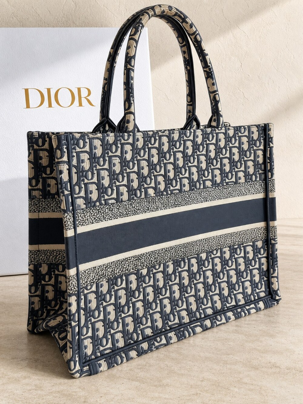 Dior M1296ZRIW_M928 Blue Oblique Jacquard Medium Book Tote - Picture 4 of 6